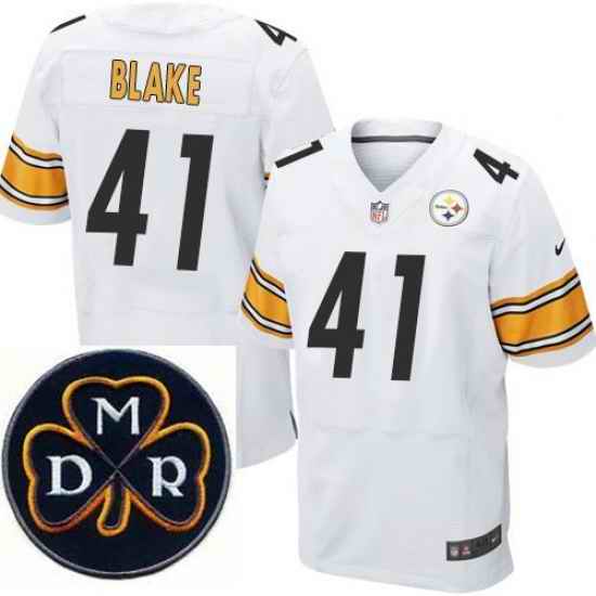 Men's Nike Pittsburgh Steelers #41 Antwon Blake White Stitched NFL Elite MDR Dan Rooney Patch Jersey